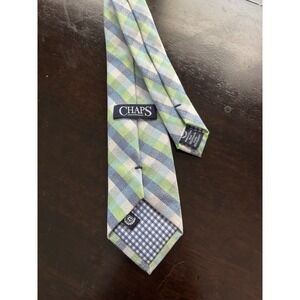Chaps Boys Blue Green Plaid Clip-On Necktie Formal Woven Accessory